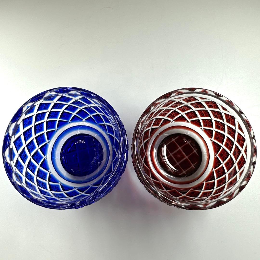 薩摩切子　島津被せガラス鉢2客　共箱　口径8㎝東Y7-0418☆1Fトコル