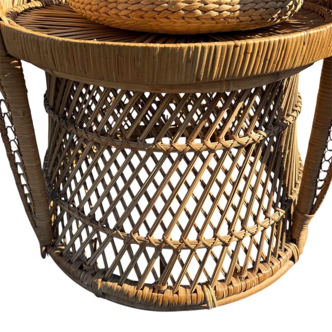 ラタン 籐 籐製 アンティーク ピーコックチェア 籐家具 程度良好 座布団付き