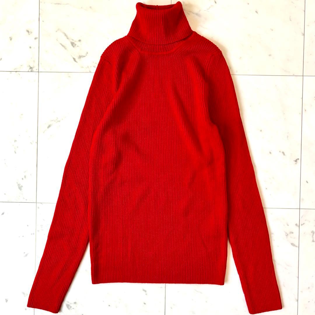 極美品　スローン　上質ウール100% リブタートルネックニット レッド