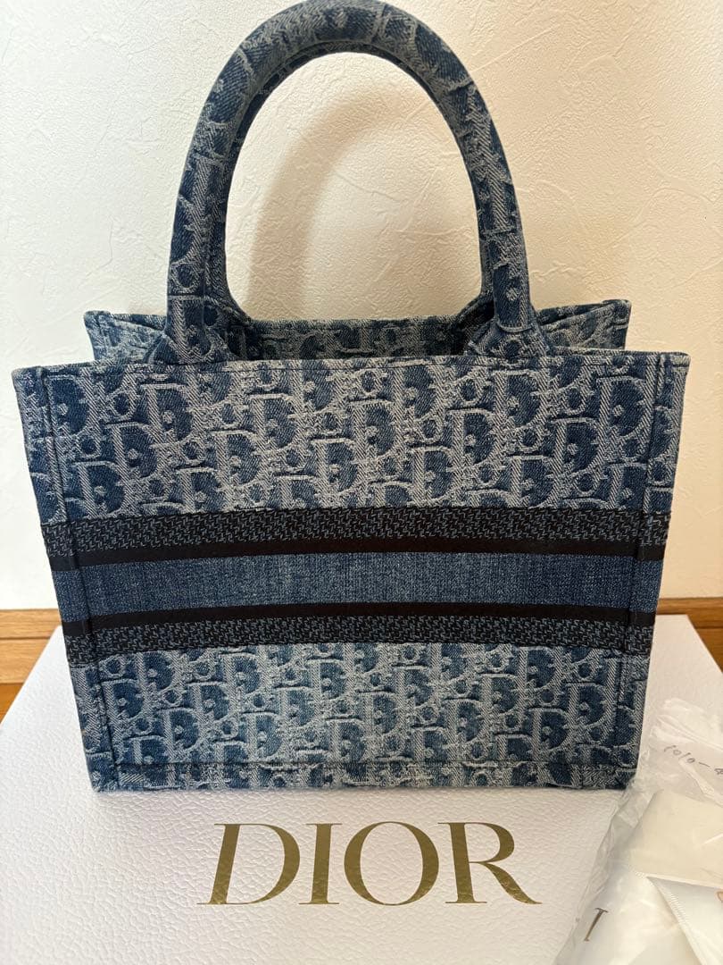 【美品】クリスチャンディオール　ブックトート　デニム ミディアム　ブルー