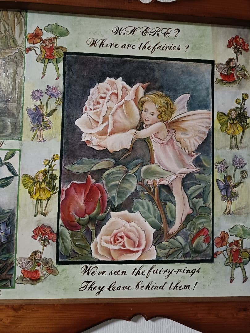 トールペインント作品 妖精と花のアートフレーム