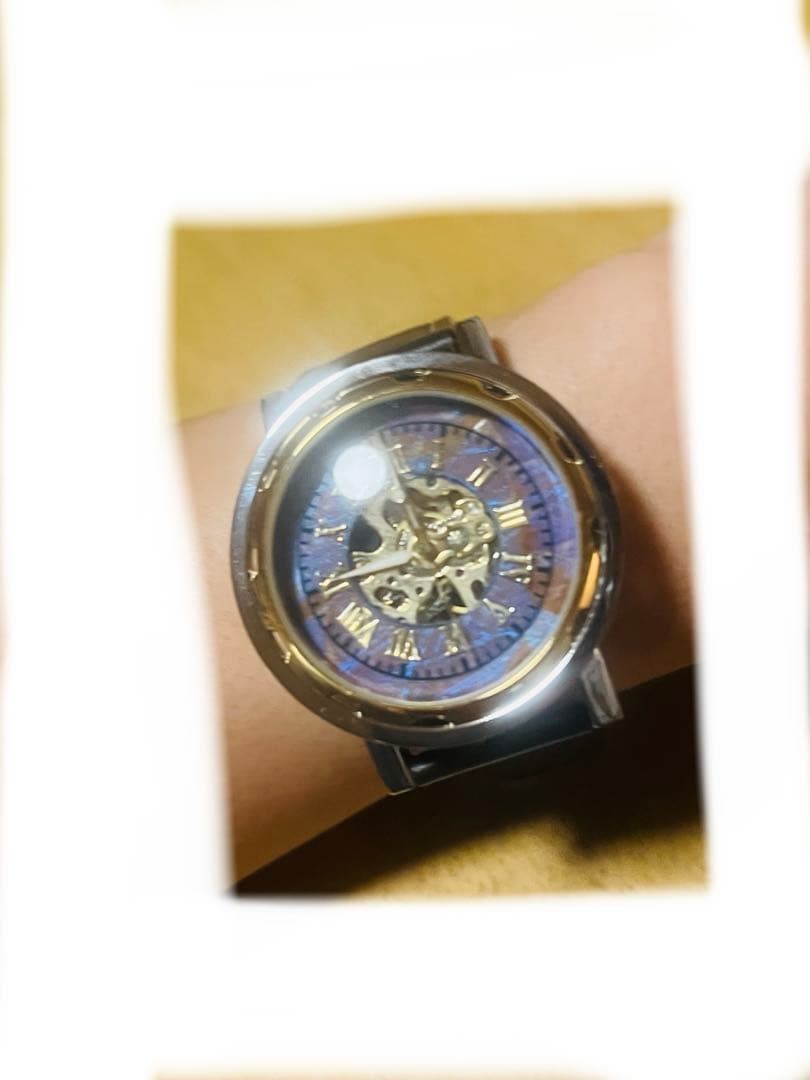 モルフォ蝶のクォーツ手巻き腕時計 世界に1つだけ。ベルト(ダークブラウン)金具金