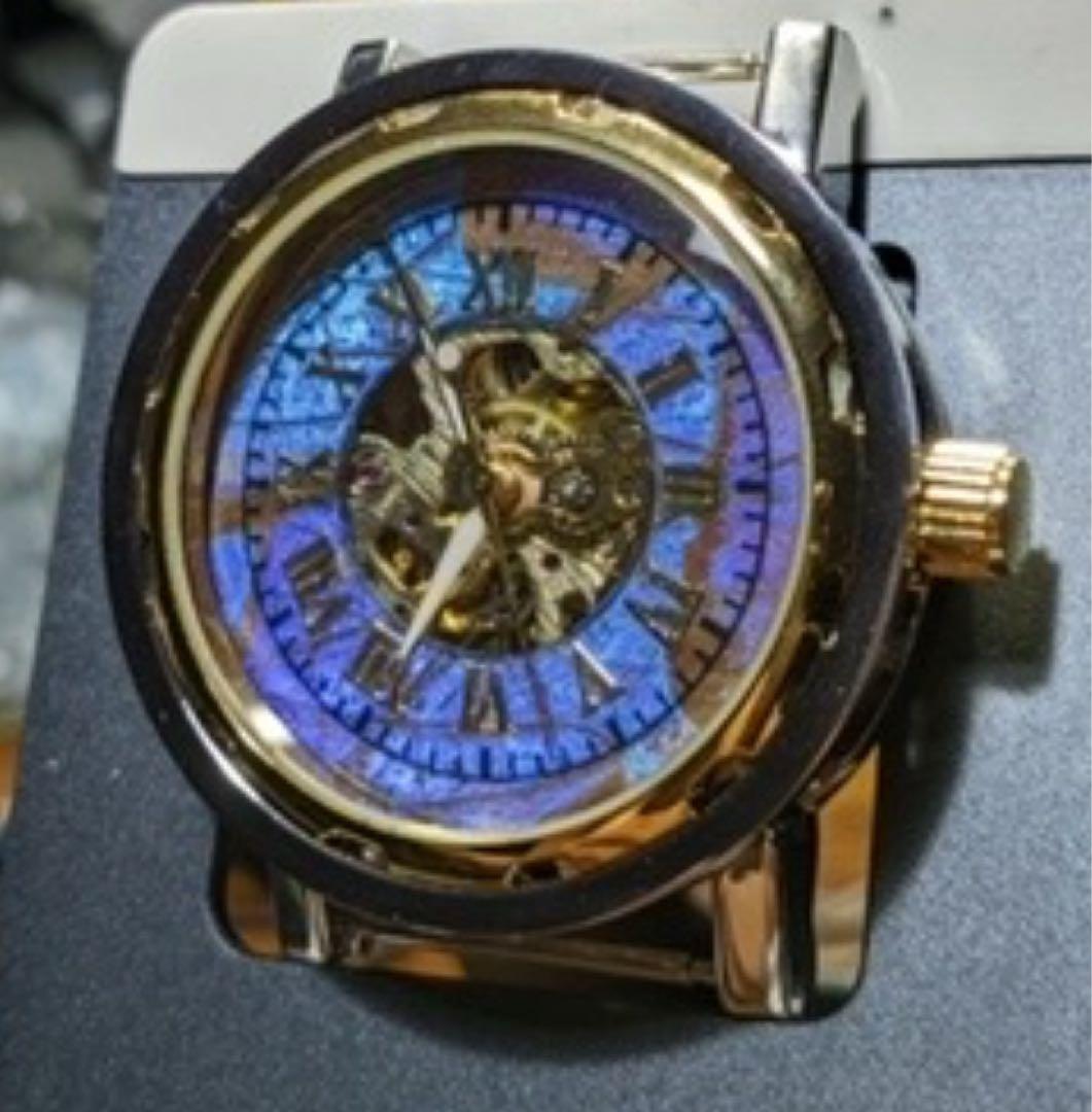 モルフォ蝶のクォーツ手巻き腕時計 世界に1つだけ。ベルト(ダークブラウン)金具金