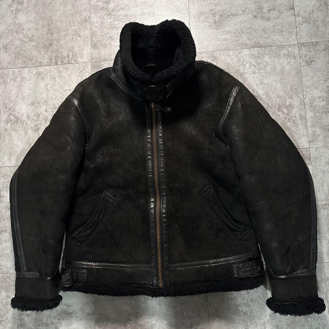 90s B-3 ムートン　フライトジャケット　ブラック　モチモチ本革　短丈　M