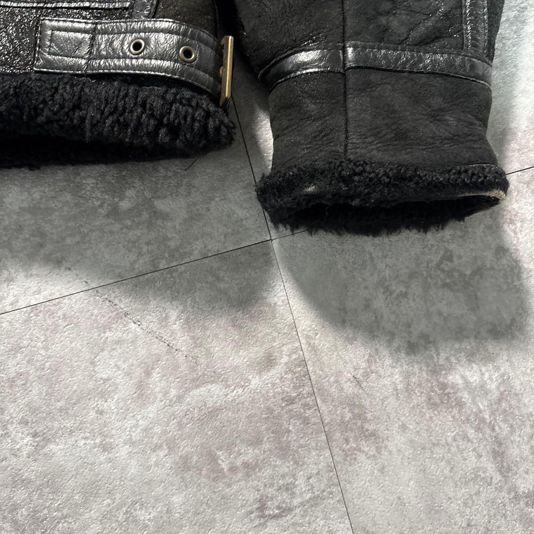 90s B-3 ムートン　フライトジャケット　ブラック　モチモチ本革　短丈　M