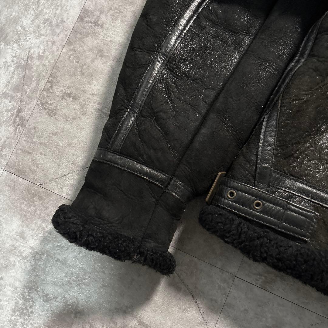 90s B-3 ムートン　フライトジャケット　ブラック　モチモチ本革　短丈　M