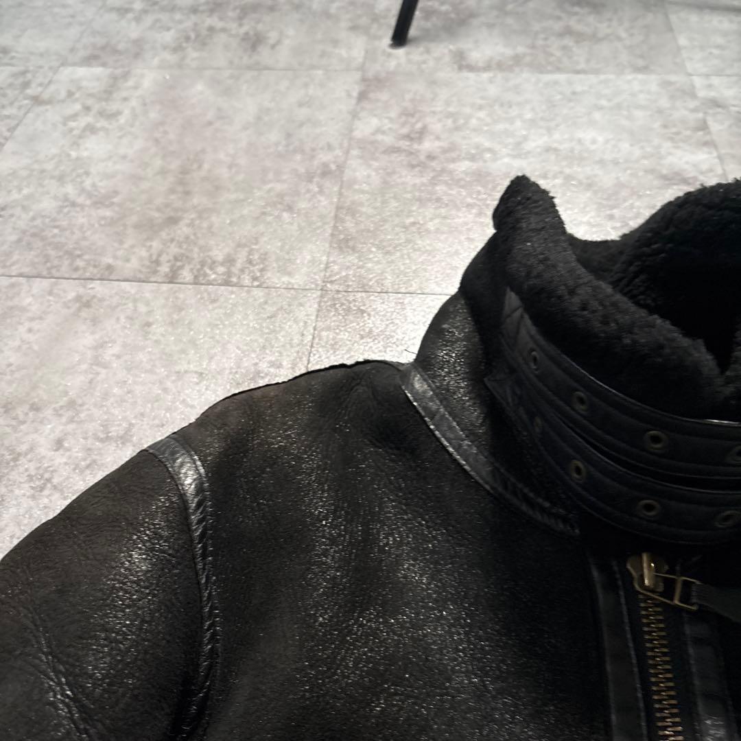 90s B-3 ムートン　フライトジャケット　ブラック　モチモチ本革　短丈　M