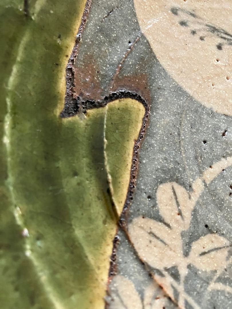 未使用❤️玉山窯 織部 中皿 名窯 秋 萩 ススキ 満月 ５枚 直径約19