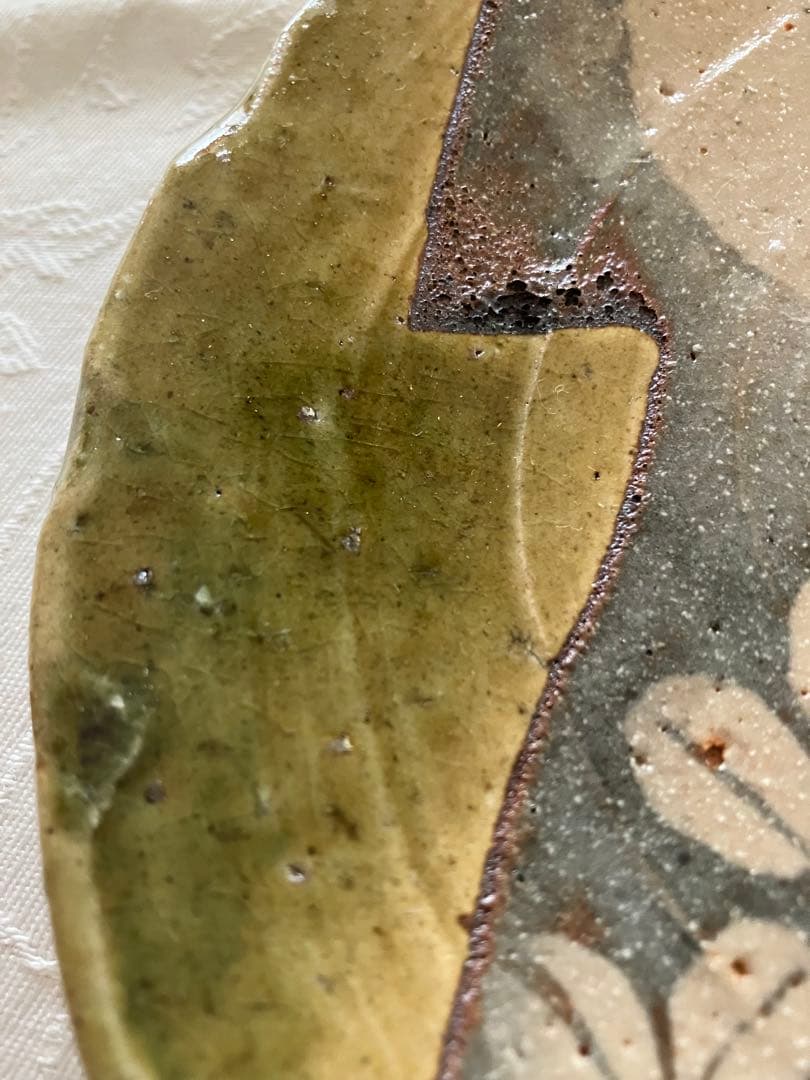 未使用❤️玉山窯 織部 中皿 名窯 秋 萩 ススキ 満月 ５枚 直径約19