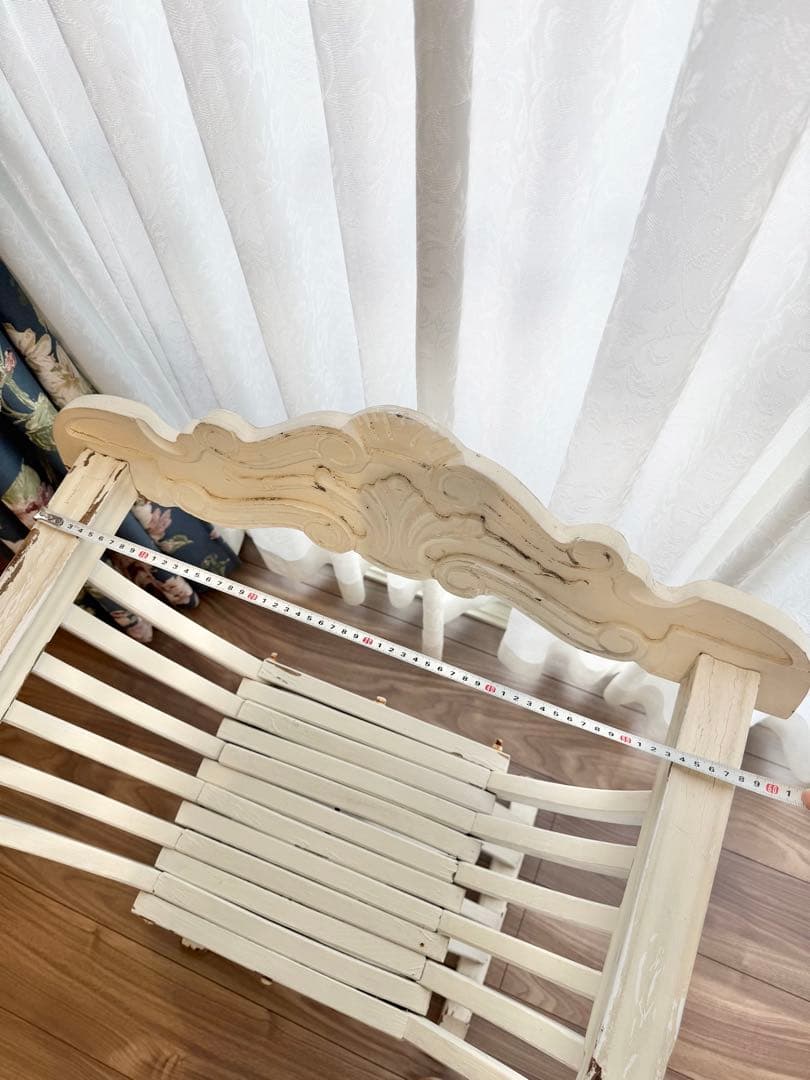 フランスアンティーク サボナローラチェア X脚 折りたたみ椅子 シャビーホワイト