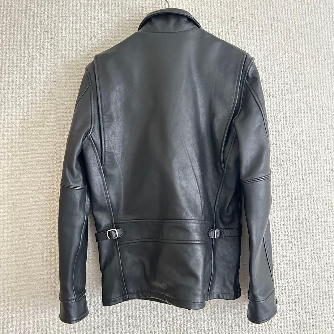 ●Schott ブラックレザーライダースジャケット チェック柄 牛革
