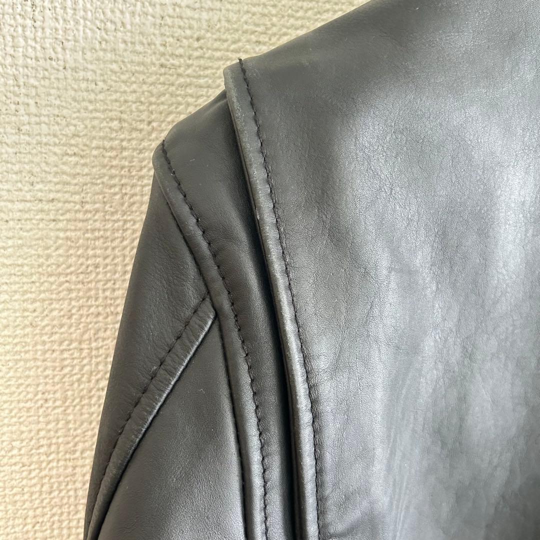 ●Schott ブラックレザーライダースジャケット チェック柄 牛革