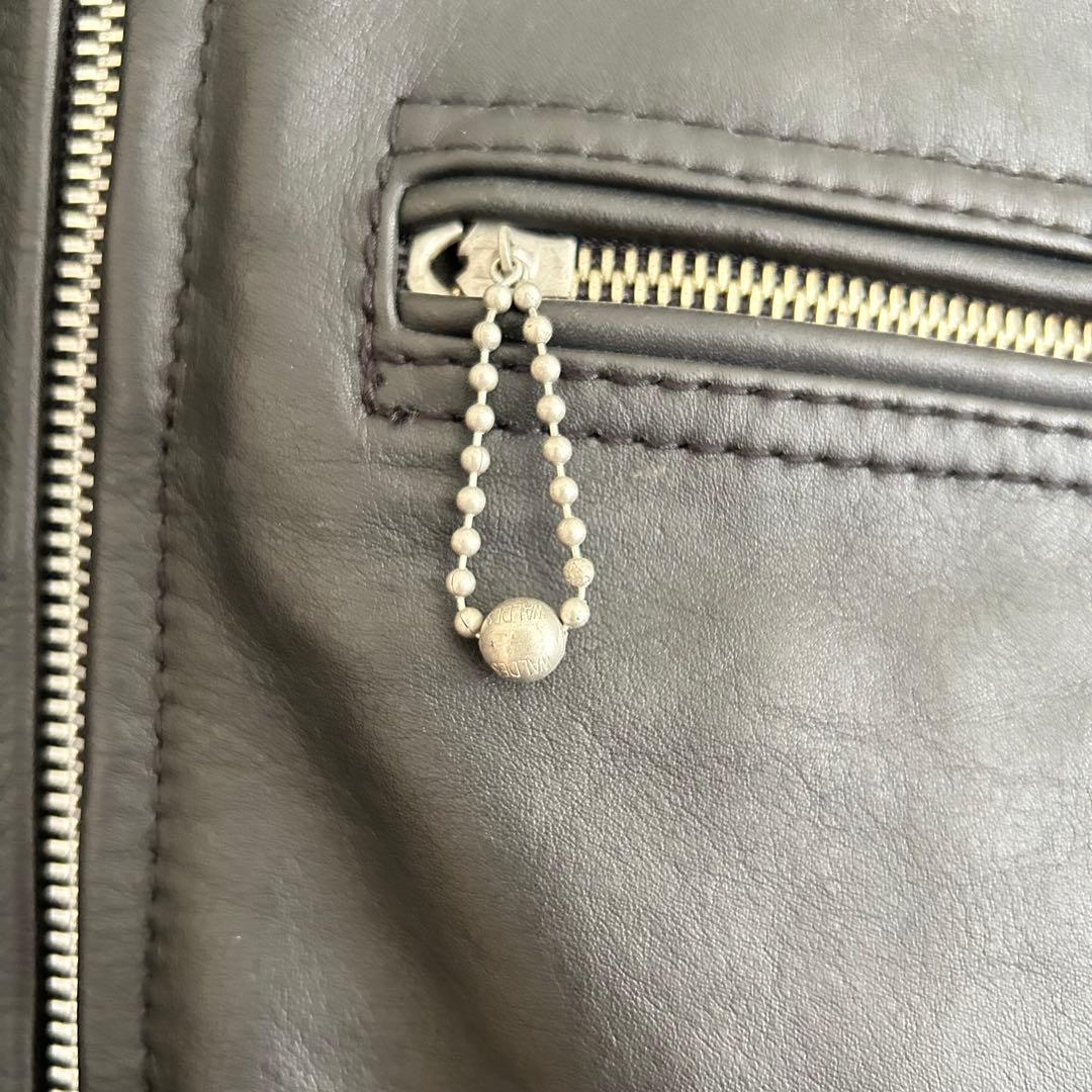 ●Schott ブラックレザーライダースジャケット チェック柄 牛革