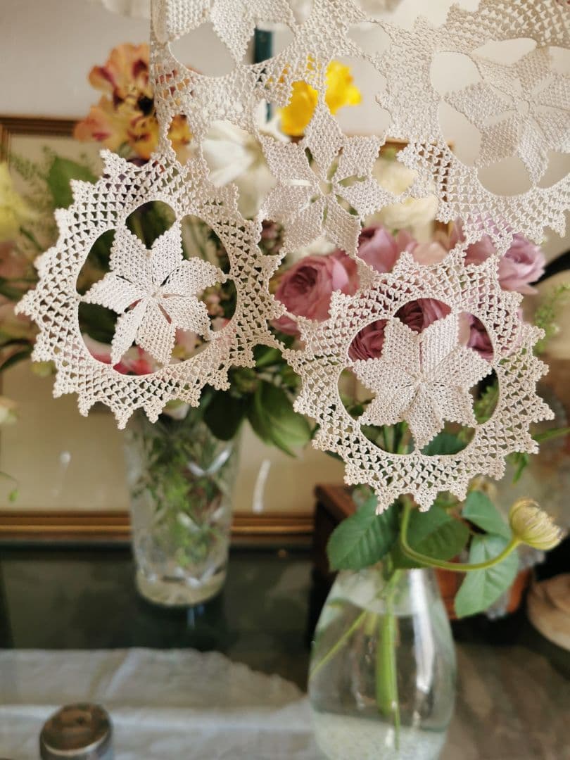 アンティーク アルメニアンレース 5ピース繋ぎのドイリー 雪型 花型 クロス型✜