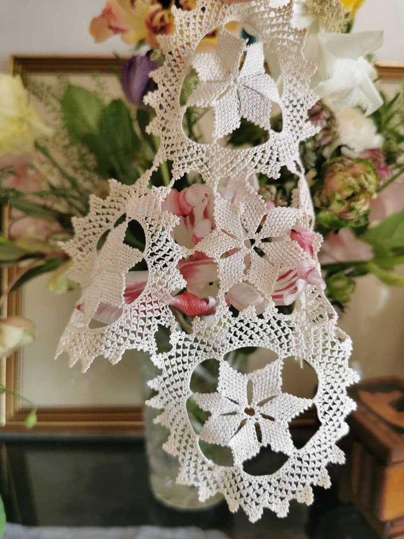 アンティーク アルメニアンレース 5ピース繋ぎのドイリー 雪型 花型 クロス型✜