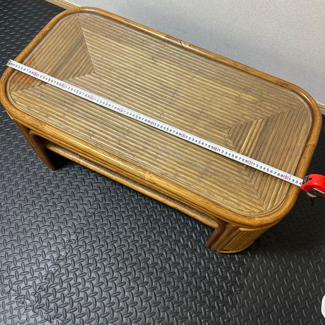 【良品】昭和レトロ ラタン ガラス天板 センターテーブル ローテーブル