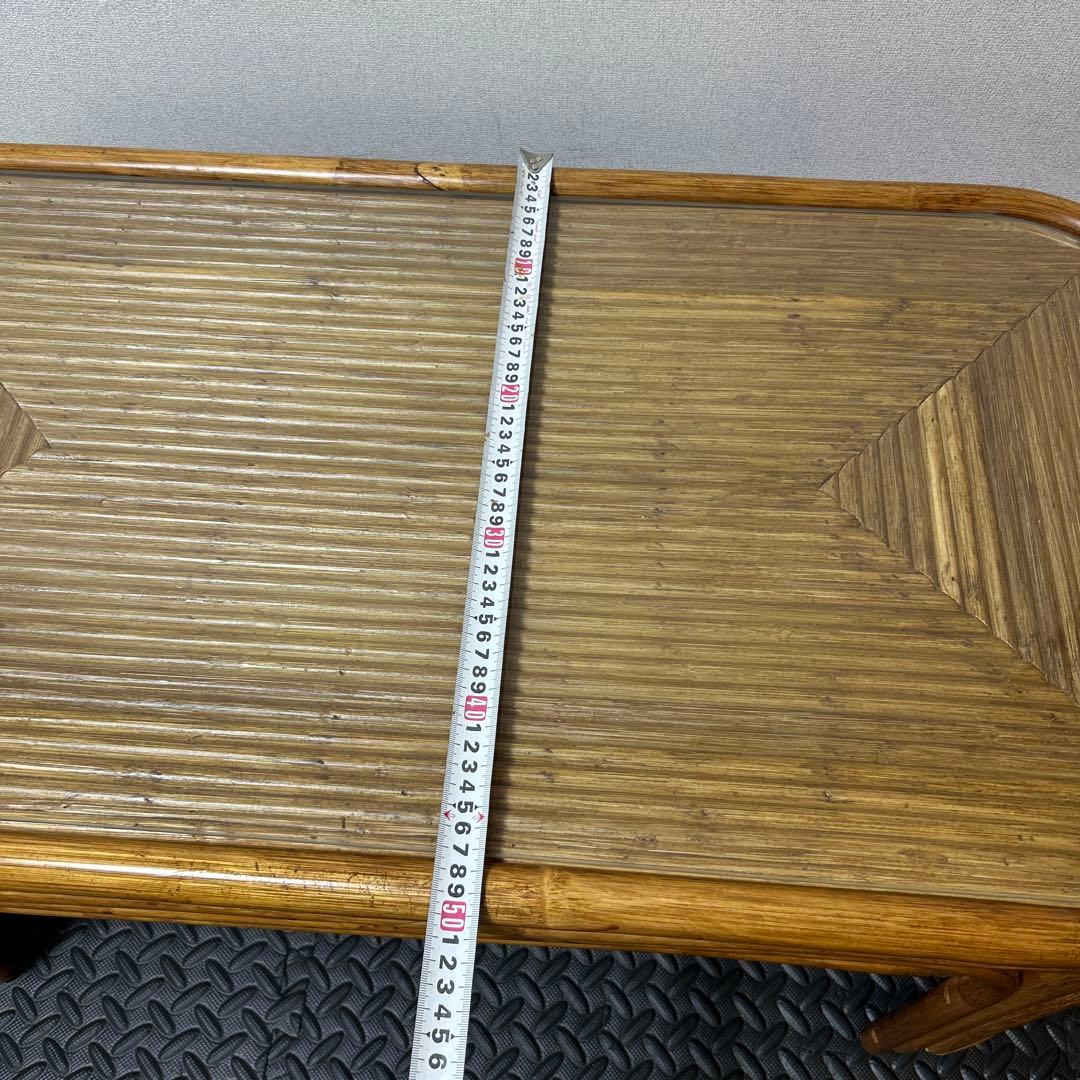 【良品】昭和レトロ ラタン ガラス天板 センターテーブル ローテーブル