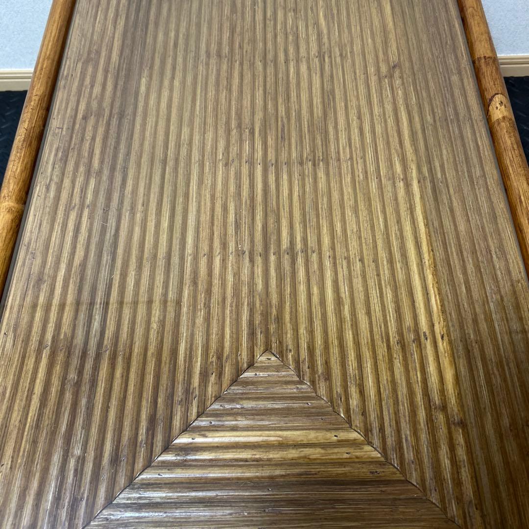 【良品】昭和レトロ ラタン ガラス天板 センターテーブル ローテーブル