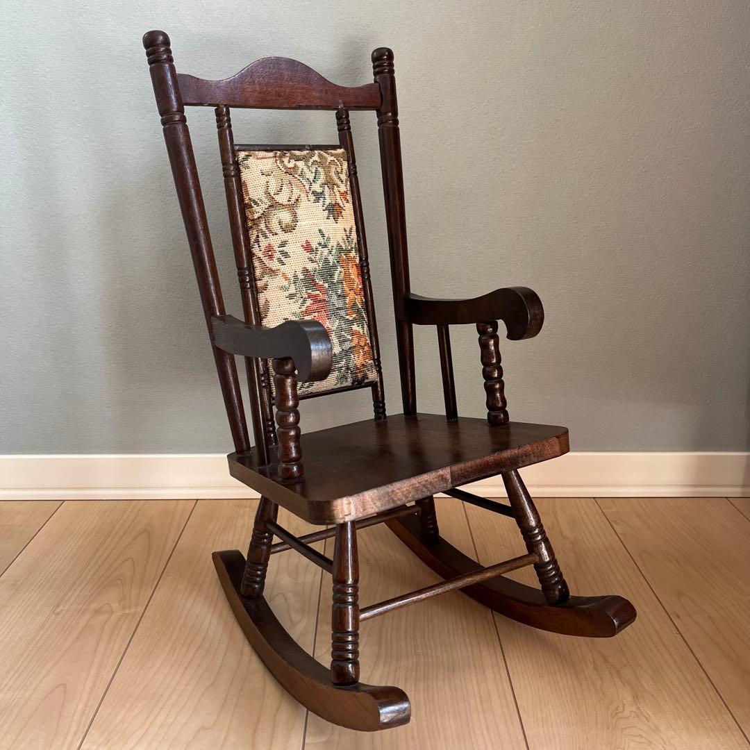 【木製ロッキングチェア】ドール　花柄　ブラウン