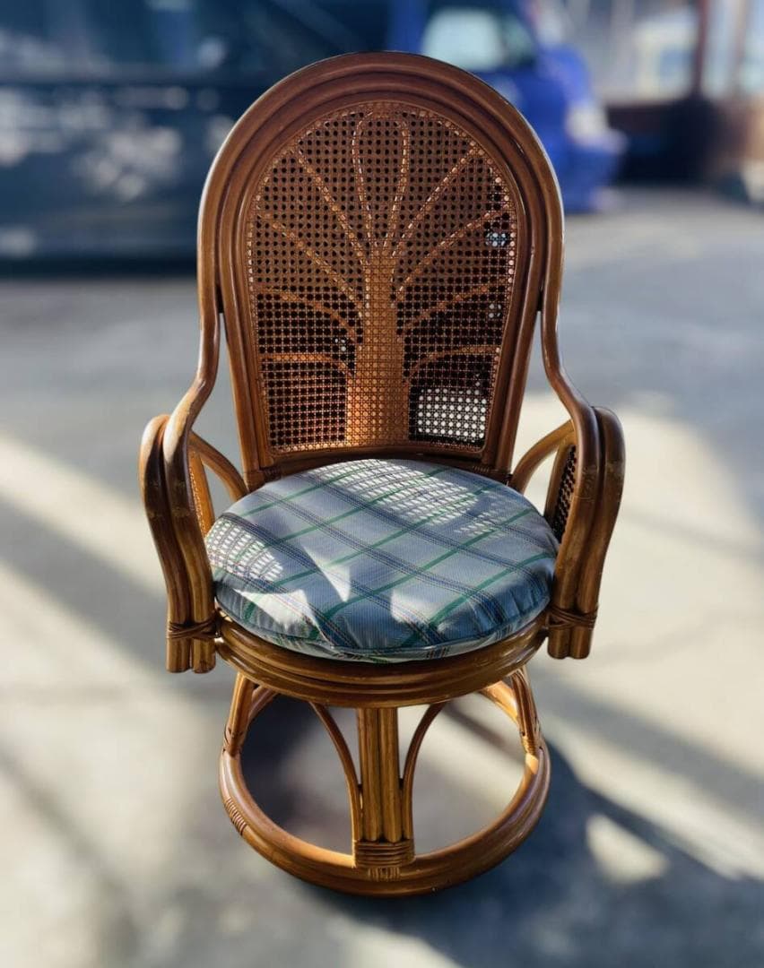 【美品/籐家具】ラタン 回転式座椅子 サイズ:幅61×奥行56×高さ103cm