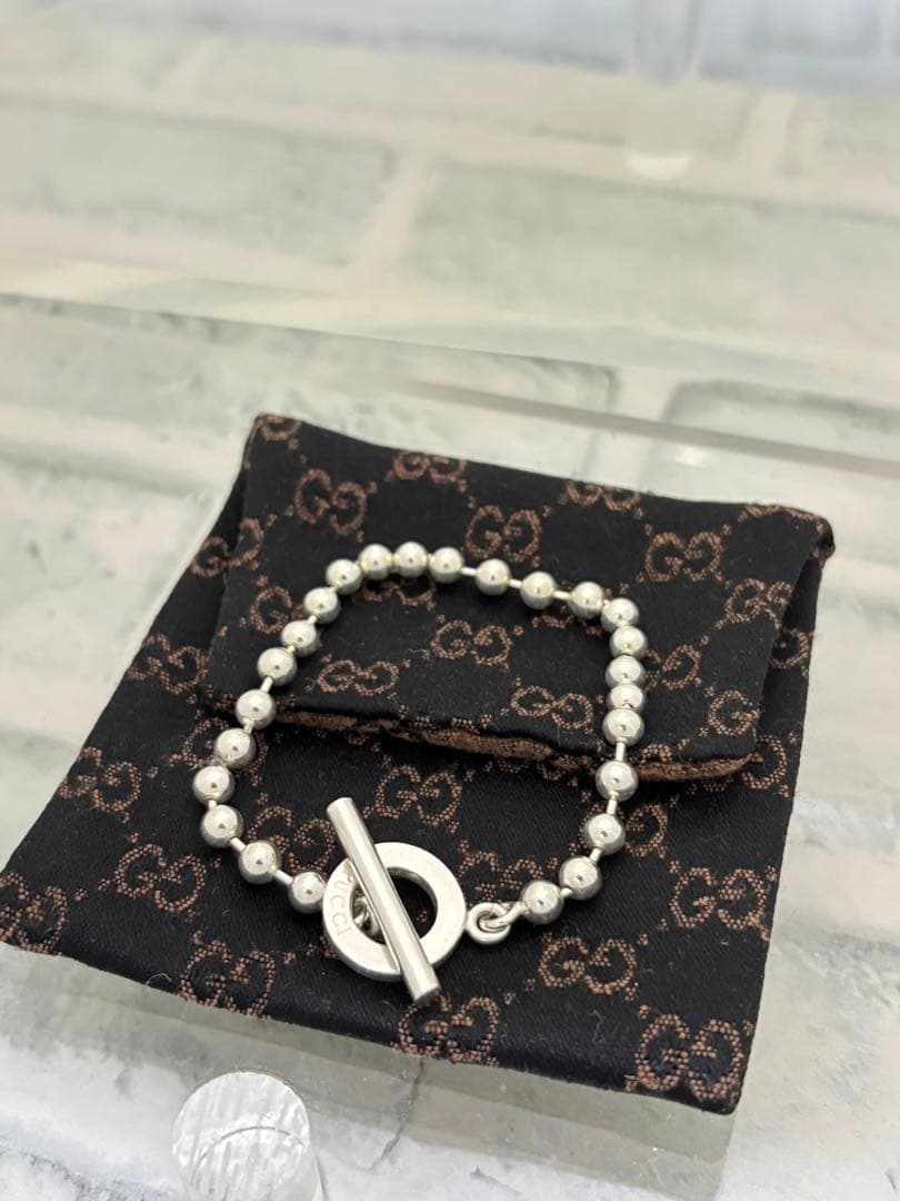 希少　オールドグッチ　GUCCI ラリアット　Tバー　ボールチェーン　ブレス