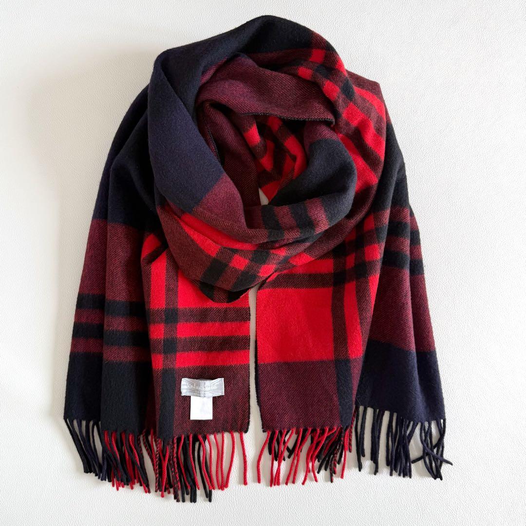 美品　ジョシュアエリス　大判ストール　カシミヤ　赤　プライマリーブラックウォッチ