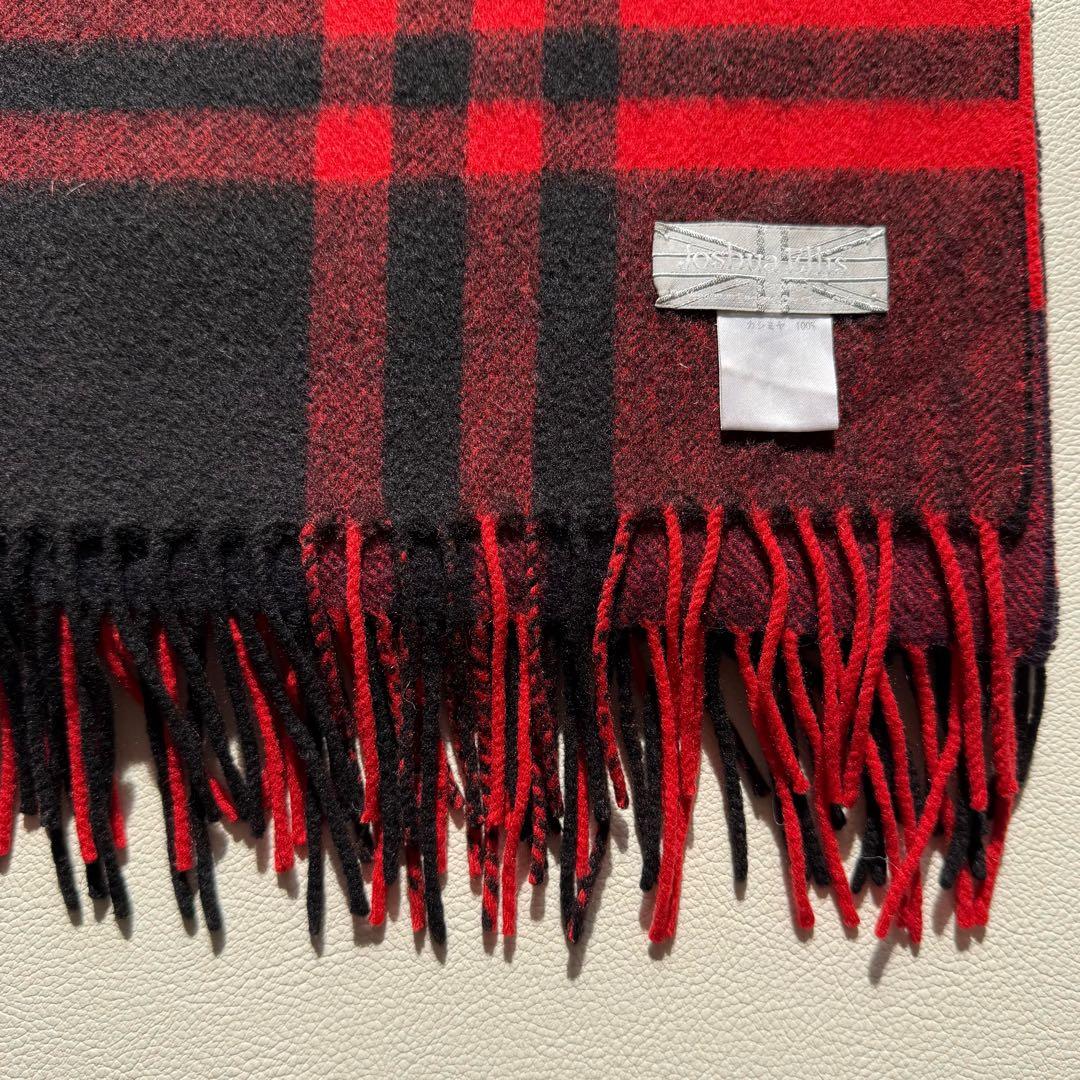 美品　ジョシュアエリス　大判ストール　カシミヤ　赤　プライマリーブラックウォッチ