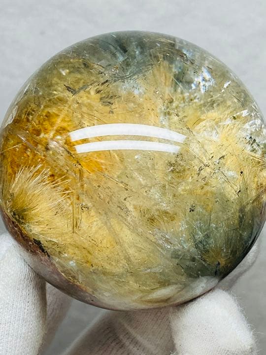 58.9㍉　タイチンルチルクォーツ　太陽発射ルチルクォーツ　グリンルチル　水晶球