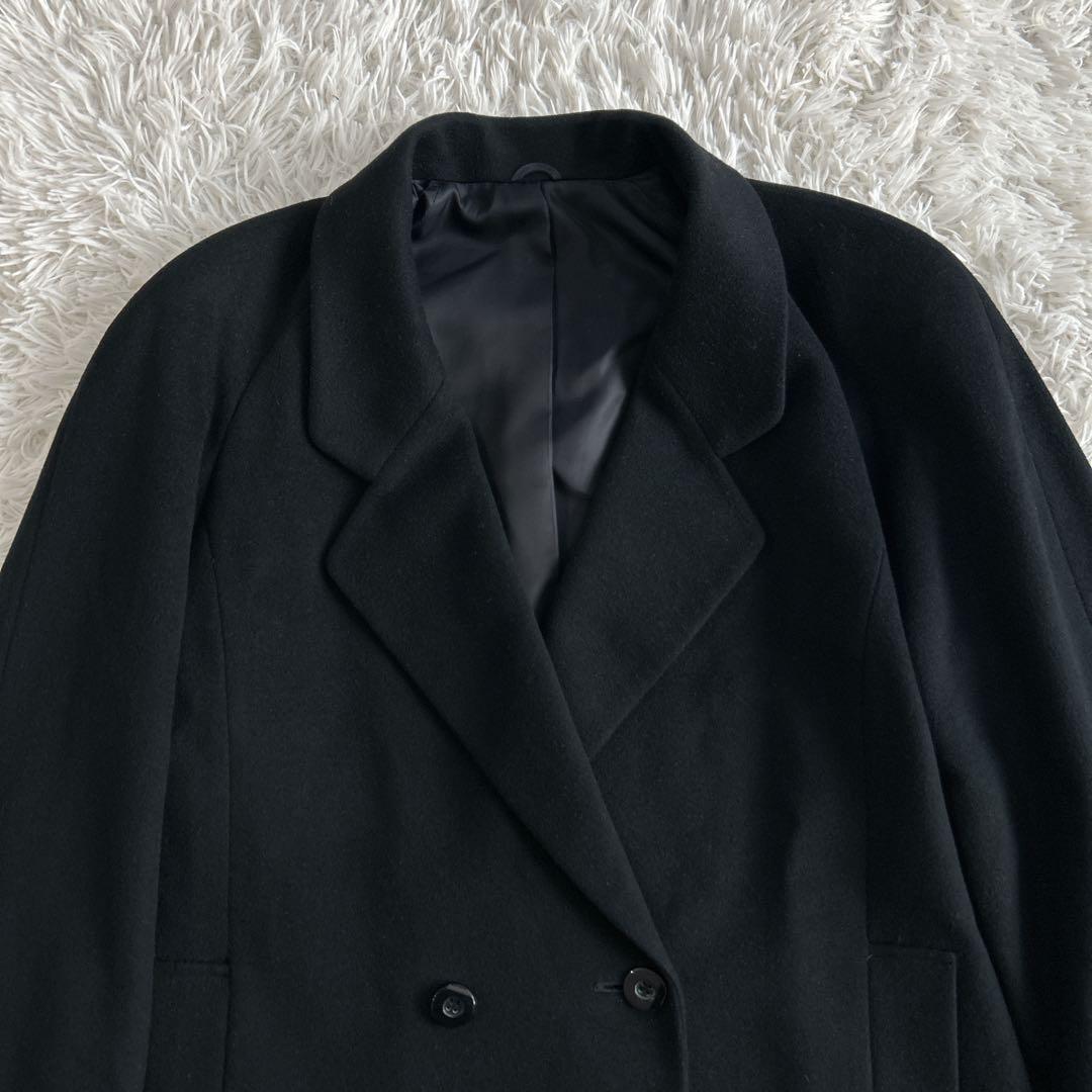 ヴィンテージ カシミヤ100% ロングダブルチェスターコートL 黒 112cm