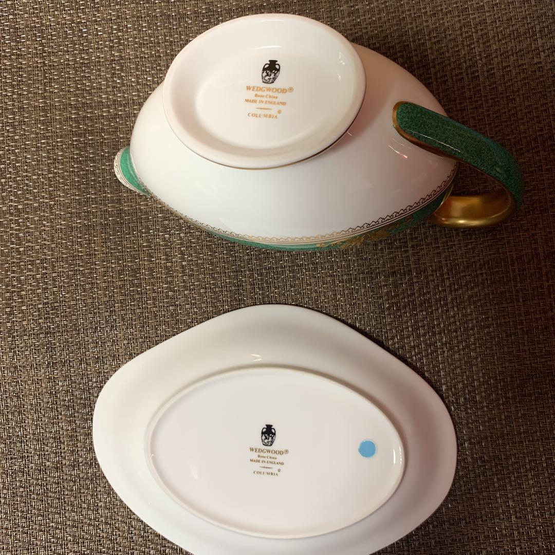 希少　ウェッジウッド コロンビア　パウダーグリーン　ソースボード　ソースポット