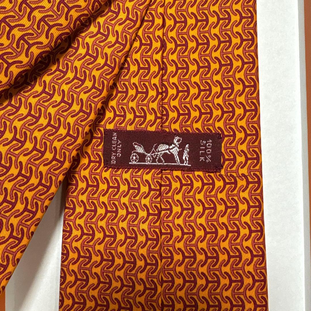 未使用 エルメス ネクタイ H柄 オレンジ