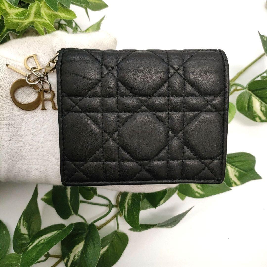 ディオール　折り財布　ガーデニアウォレット　ブラック　カナージュ　ラムレザー