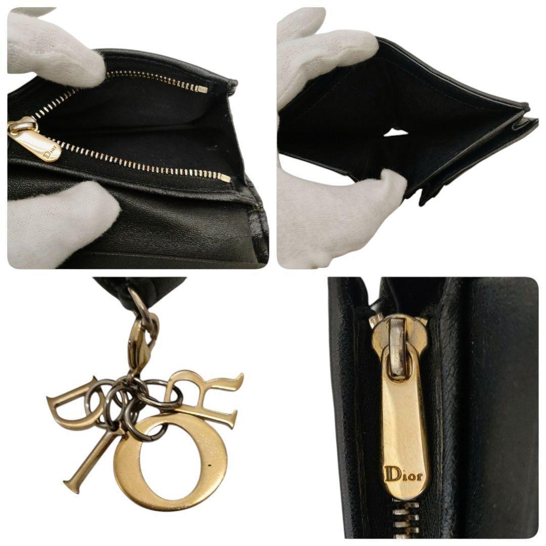 ディオール　折り財布　ガーデニアウォレット　ブラック　カナージュ　ラムレザー