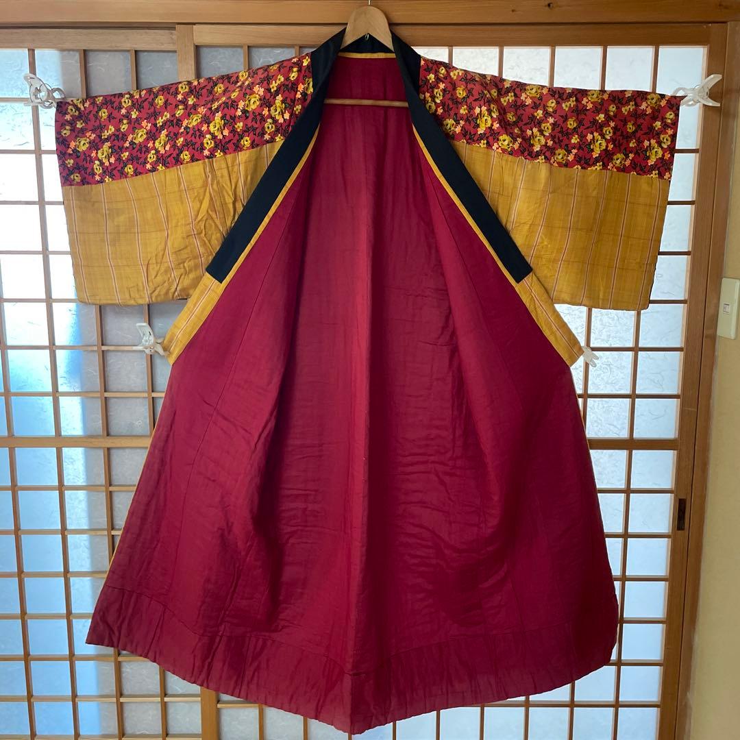 かいまき布団 和装寝具 手縫い 花柄 幾何学模様 【昭和レトロ】【アンティーク】