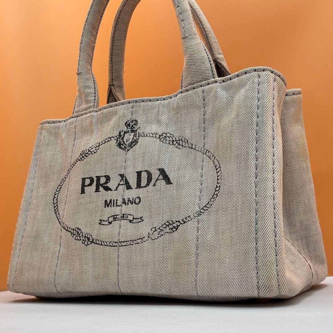 プラダ Prada カナパ デニム トートバッグ ロゴ デニムトート レディース