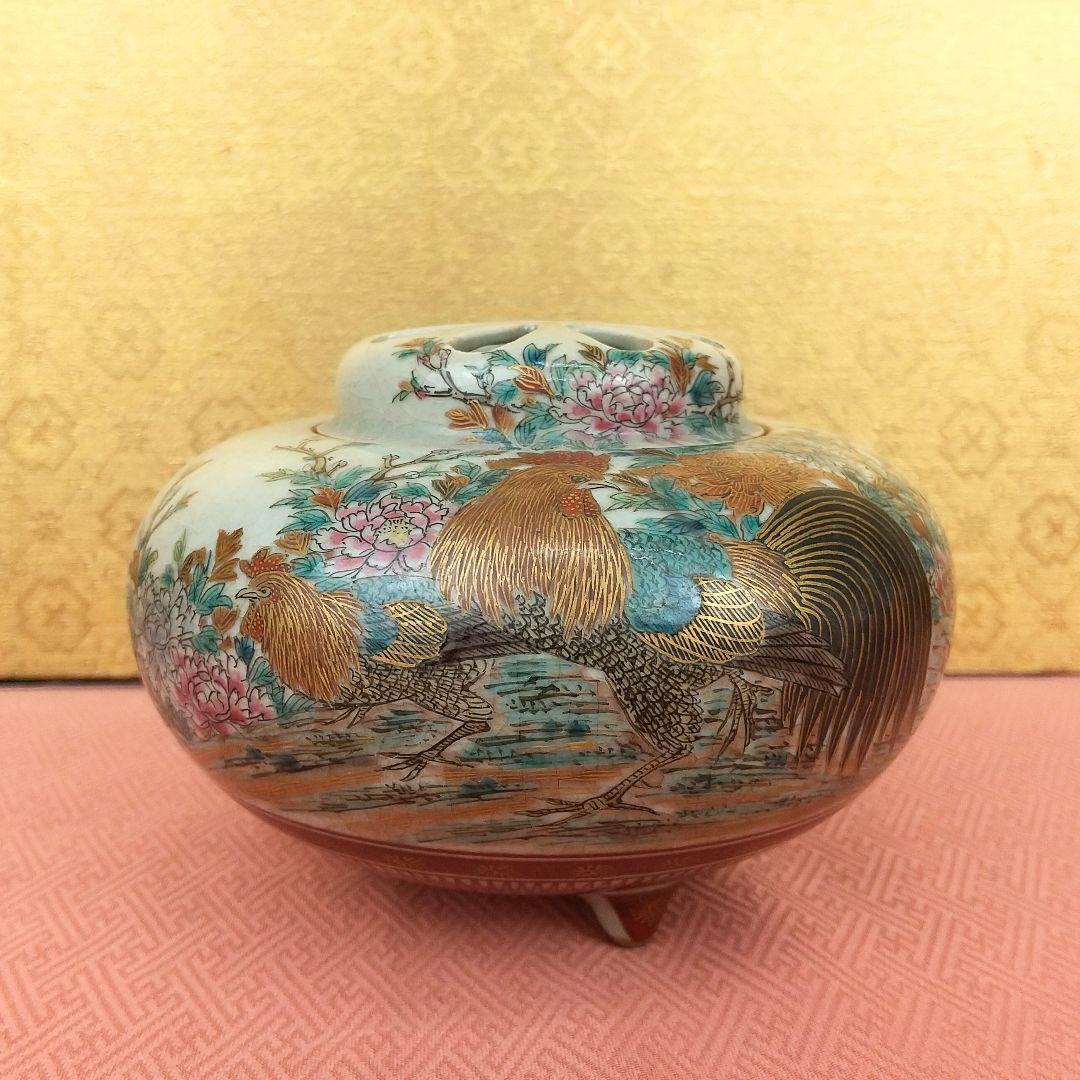 【お値下げしました！】九谷焼　香炉　色絵　鶏図　泉山作