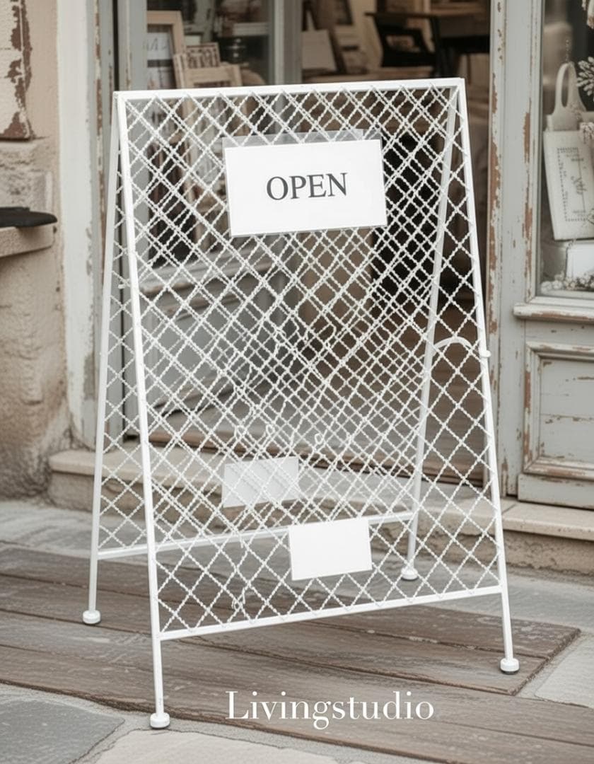 ホワイト メッシュサインボード 看板 コベントガーデン アイアン US-49