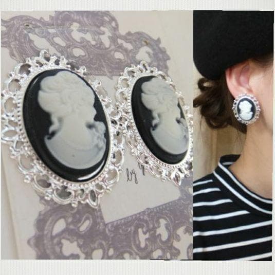 228＊大ぶり！ブラック カメオ アンティークシルバー 大人モード カジュアル