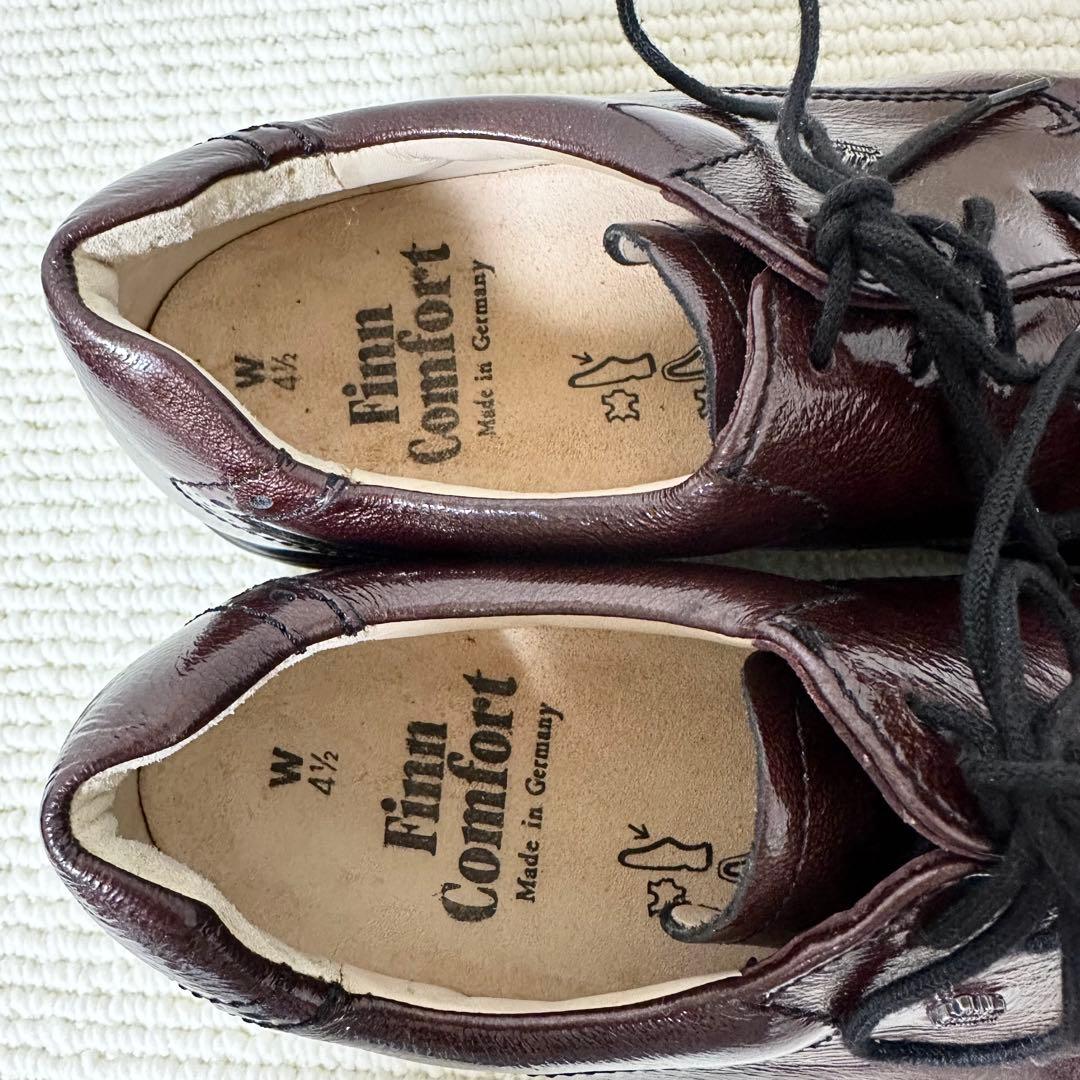 フィンコンフォート レザーシューズ ブラウン系 光沢 レースアップ　スニーカー
