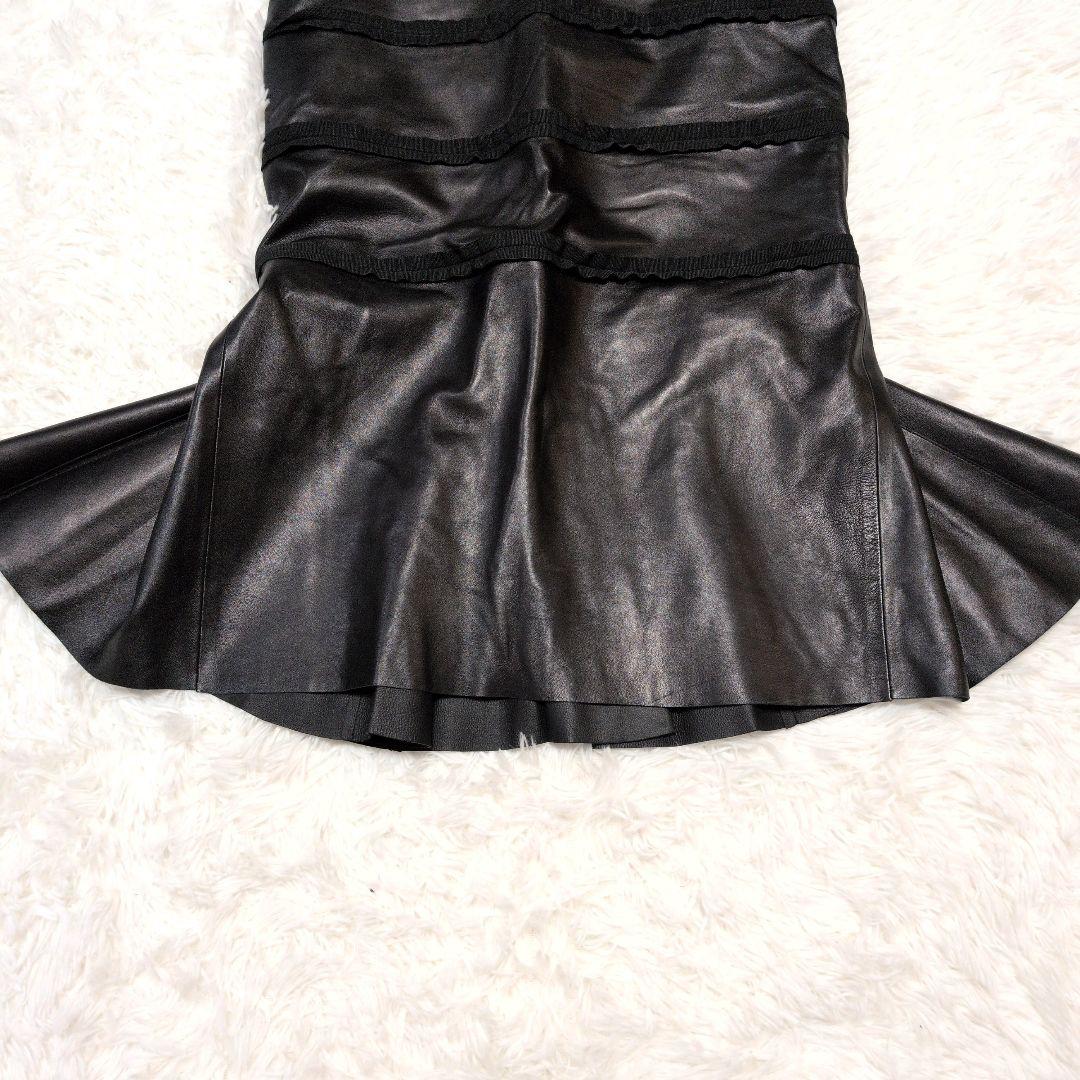 【極美品】フェラガモ☆ティアード　フリル　リアルレザー　マーメイド　スカート