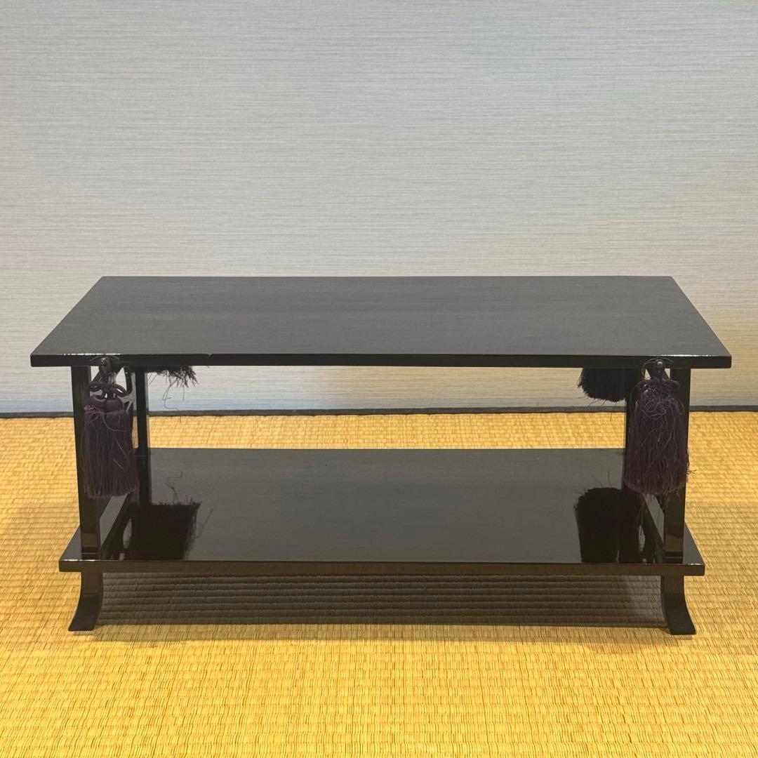 塗師 喜斎 作 蝋色 冠卓 房飾 共箱 木製漆器 花台 二段