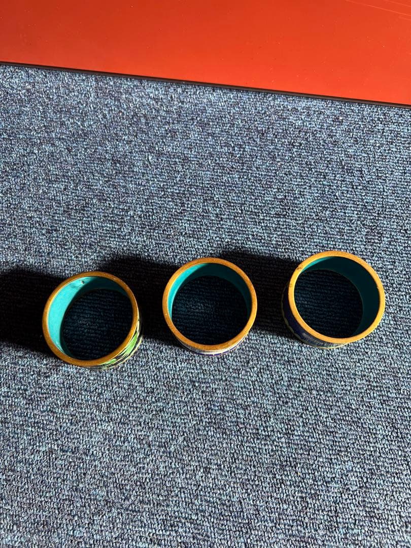 1487 中国　景泰藍　七宝　琺瑯　蓋置　3客　時代物