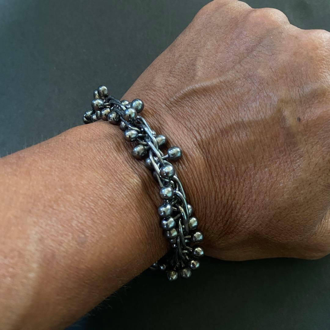 ヴィンテージ メキシコ シルバー パール DNA リンク ブレスレット いぶし銀