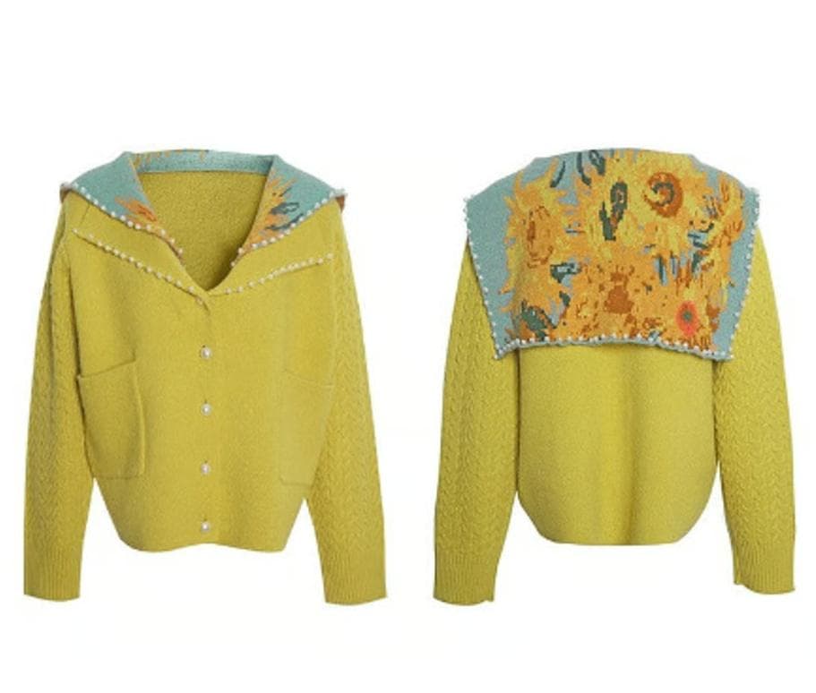 文*月様 花瓶の向日葵のセーターカーディガン