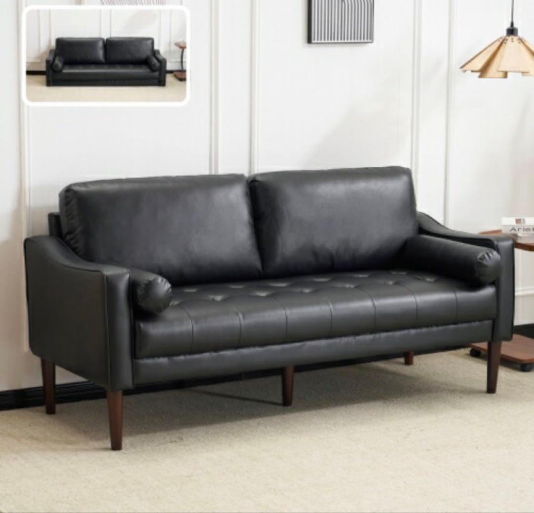 新品　ソファ　ソファー　2人掛け　2人掛けソファ　ローソファ　レザー　ブラック