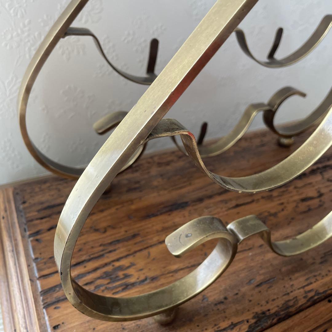 【希少】ビンテージマホガニー/アンティーク 真鍮ワインラック 置物 天然木