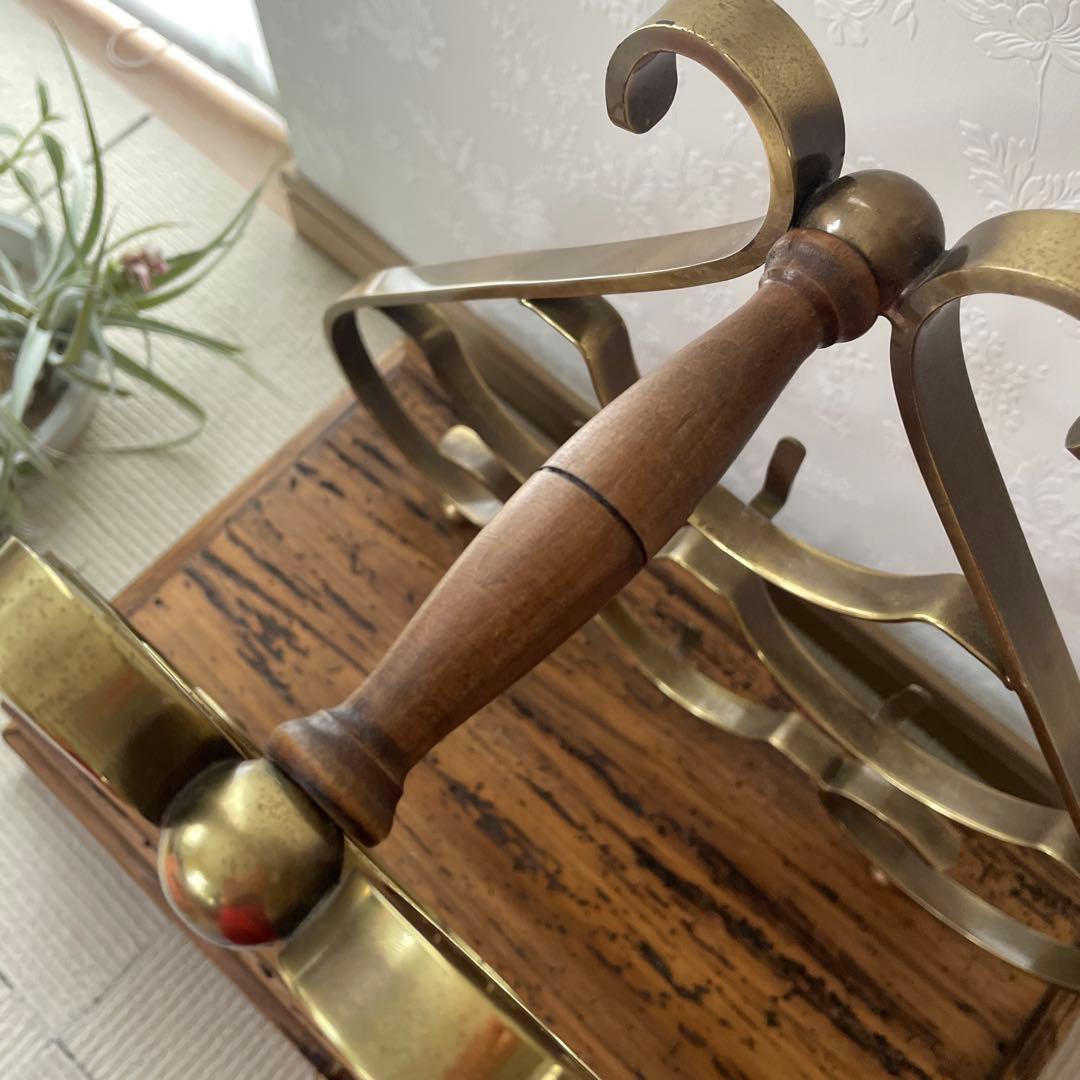 【希少】ビンテージマホガニー/アンティーク 真鍮ワインラック 置物 天然木