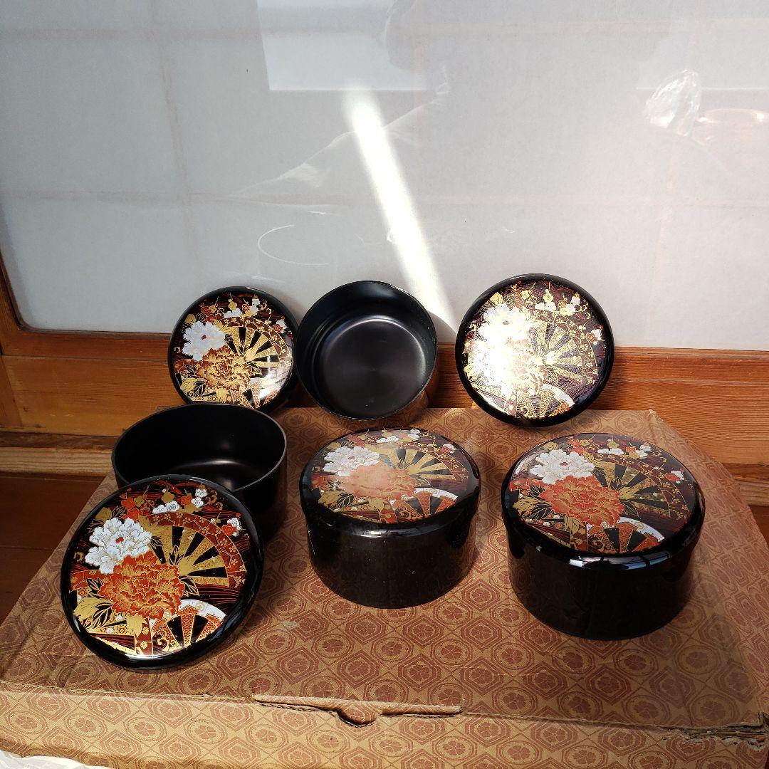 １　板前セット　高級塗物　蓋付き茶碗　お椀　５人分