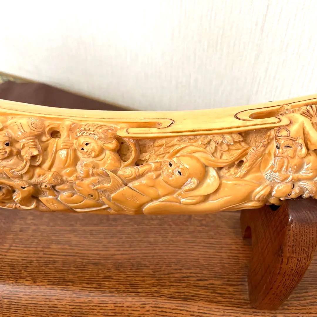 【送料無料】象牙風　七福神　置物　台付