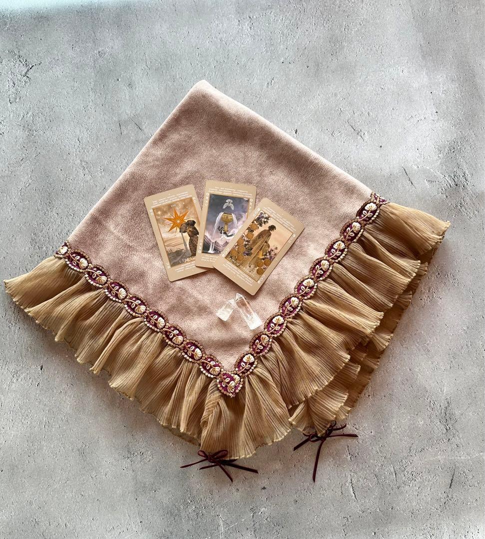 インド刺繍お花リボン＆フリルレース Beige ハンドメイドタロットクロス